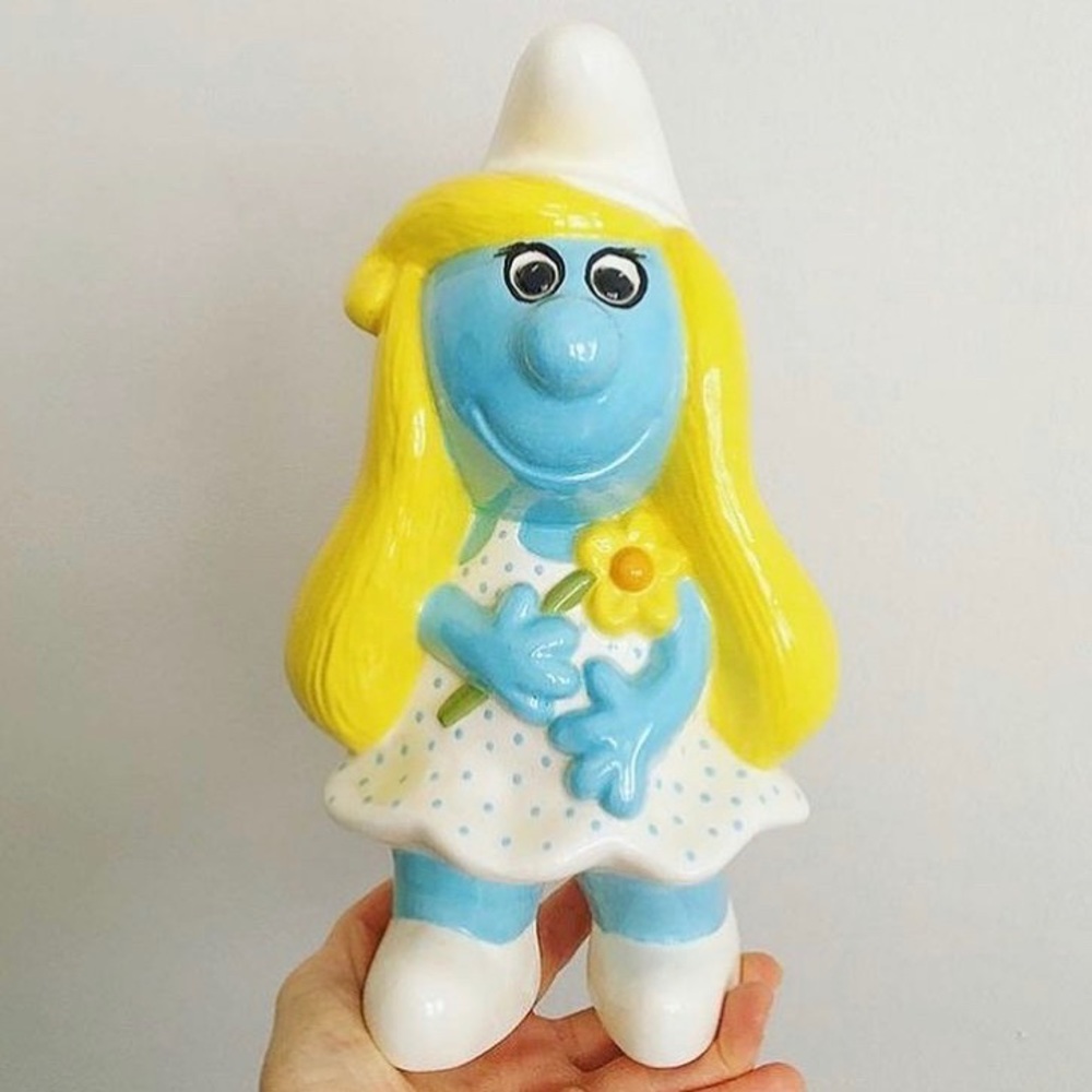 Hand Painted Ceramic Smurfette Figurine Large Ceramic Smurf Vintage Kitsch Cute